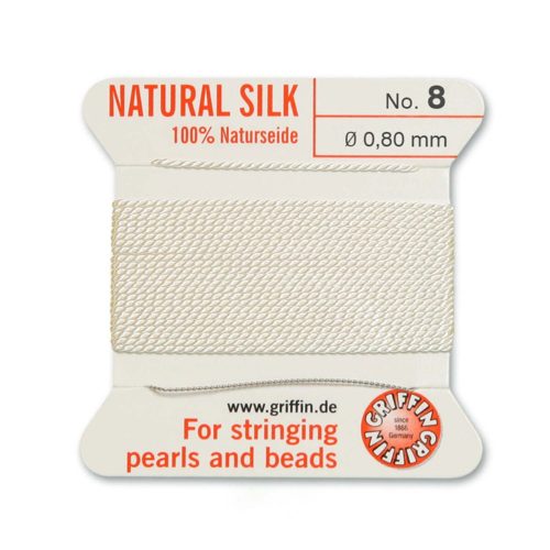 Griffin 100% Natural Pure Silk Bead Cord - White No. 8 - 0.80 mm Carousel 1