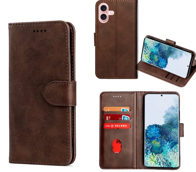 iphone 16 plus wallet case cowhide finish PU leather card Dark Brn Carousel 1