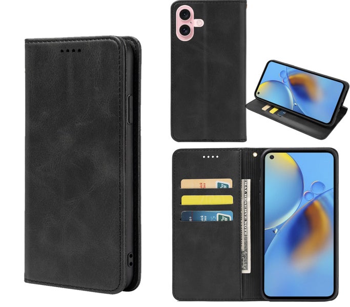 Iphone 17 PU leather slim flip case concealed magnet charcoal Carousel 1