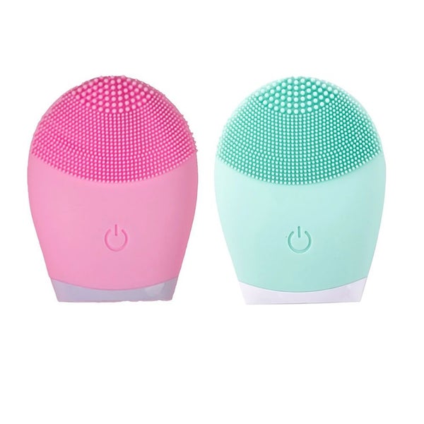 2PCS Electric Silicone Face Cleansing Brush-(Pink+Green) Carousel 1