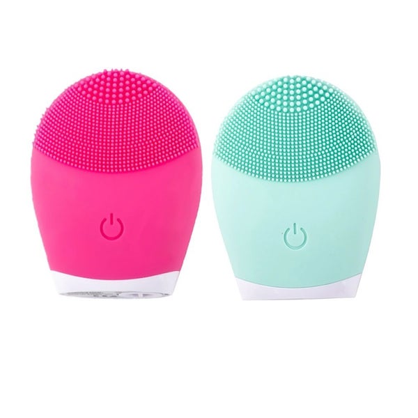 2PCS Electric Silicone Face Cleansing Brush-(Rose red+Green) Carousel 1