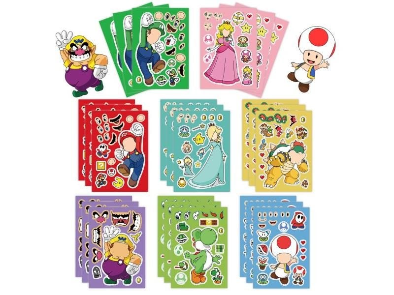 32 Sheets Kids DIY Mario Face Puzzle Stickers For Boys Girls Gifts Carousel 2