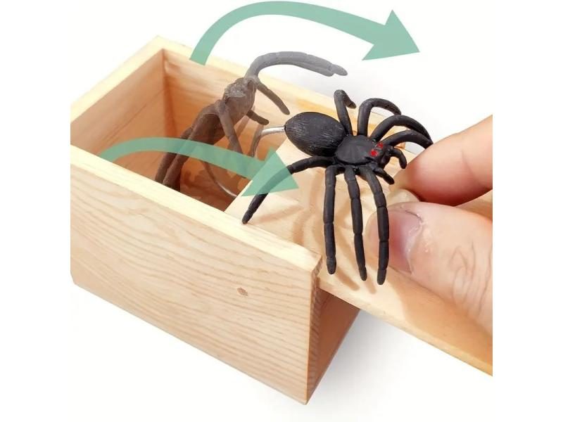 Spider Funny Scare Box Wooden Hidden Box Prank Game Toy Halloween Gift Carousel 1