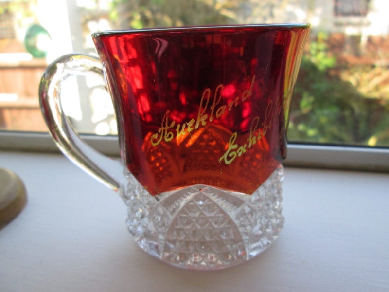 Antique Auckland Exhibition 1914 Ruby Glass Cup 'Errol' Carousel 1