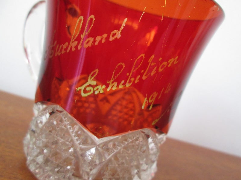 Antique Auckland Exhibition 1914 Ruby Glass Cup 'Errol' Carousel 6