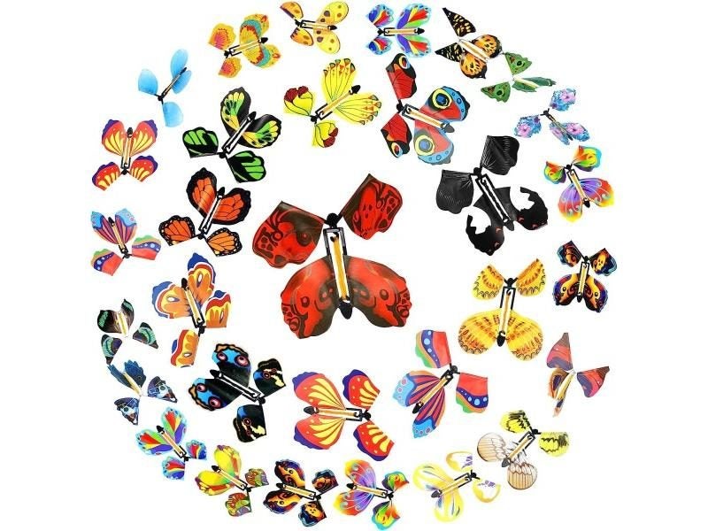 10PCS Magic Flying Butterfly Wind Up Toys Rubber Band Powered Romantic For Carousel 1