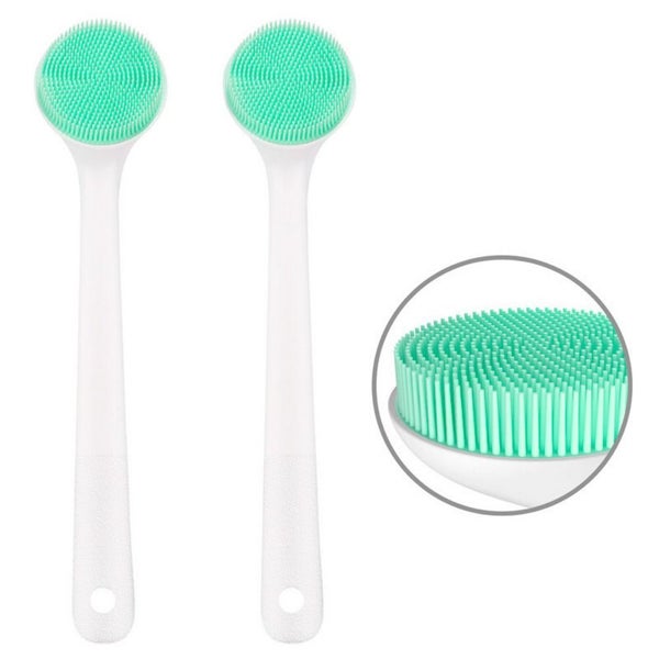 Long Handle Bath Brush Silicone Non-Slip Back Scrubber & Shower Brush-Green Carousel 1