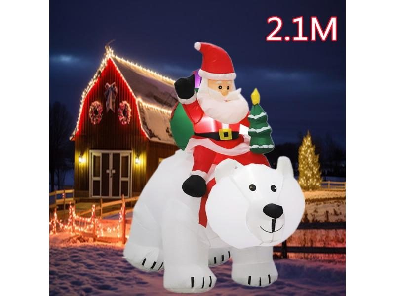 1.8m Christmas Santa Claus Rides Polar Bear And 1.5m Snowman Inflate Model With Carousel 2