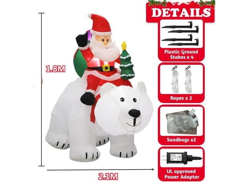 1.8m Christmas Santa Claus Rides Polar Bear And 1.5m Snowman Inflate Model With Carousel 1