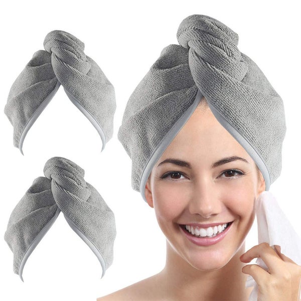 2PCS Microfiber Hair Drying Cap Quick-Dry Absorbent Towel Wrap-Grey Carousel 1