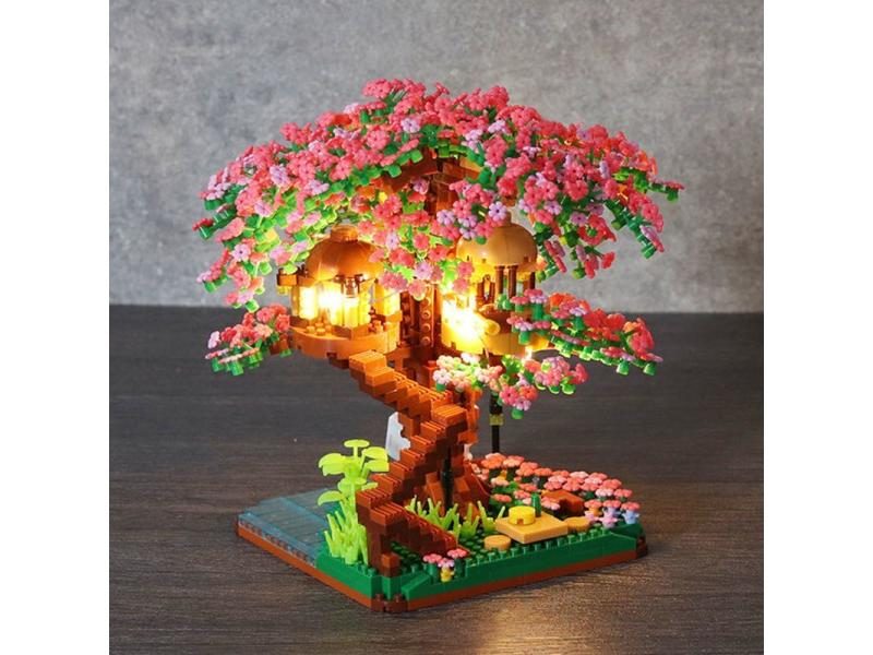 Sakura Flower Treehouse DIY Model Micro Building Block Indoor Decorations Carousel 1