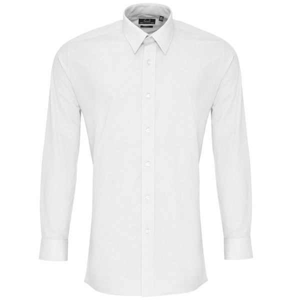 Premier Mens Long Sleeve Fitted Poplin Work Shirt Carousel 1