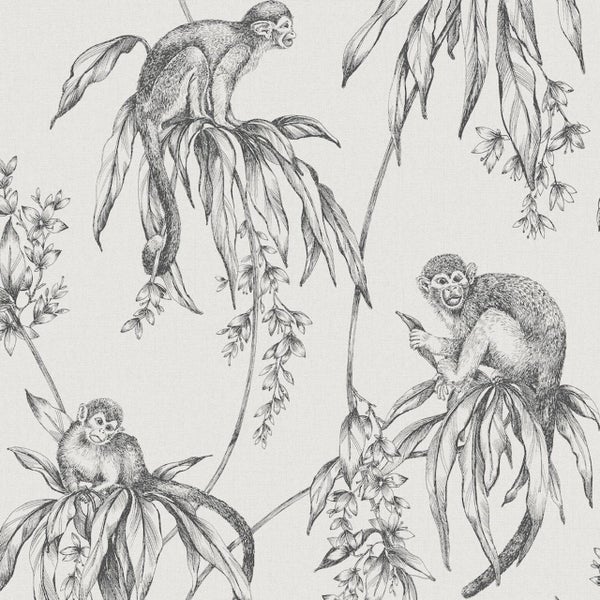 Wallpaper. Saimiri - Anthracite. 3 roll bundle Carousel 1