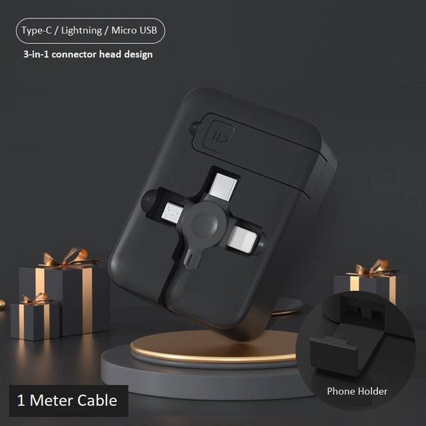 Retractable Type-C / Lightning / Micro USB Charging Cable 1.5M Black Carousel 1
