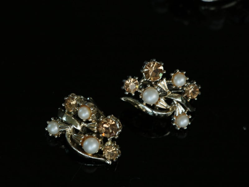 Vintage Signed Coro Bracelet e/r set faux Peal Champagne Crystal Links 1950s Carousel 9