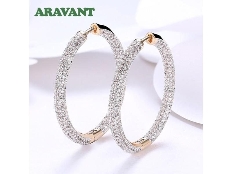 925 Silver 34mm 18K Gold Circle Hoop Earrings For Women Fashion Wedding Jewelry Carousel 1