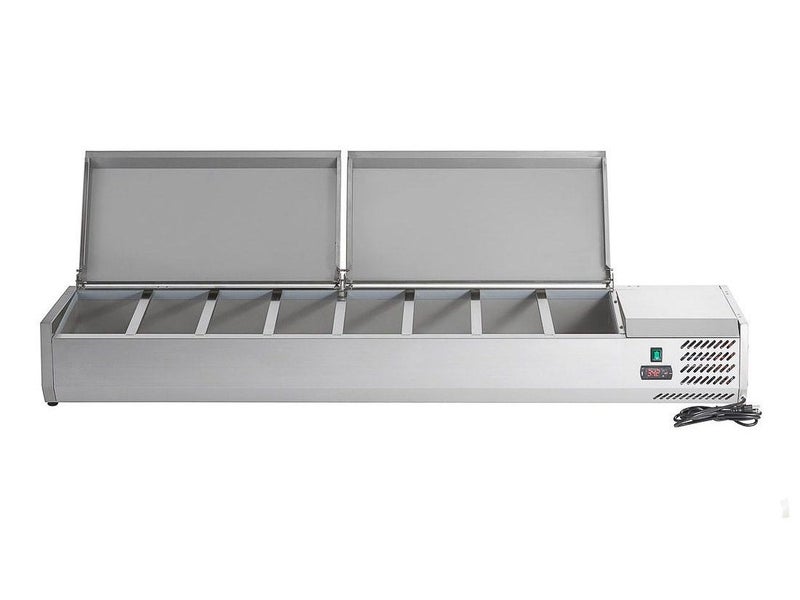 1.8m Chilled Salad Bar with Lids - 8 x 1/3GN - Stainless Steel Bench Top Carousel 1