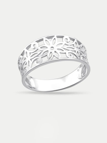 Sterling Silver Floral Band Ring Carousel 1