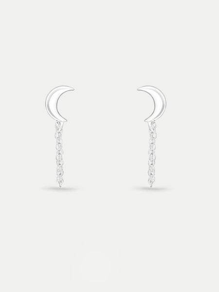 Sterling Silver Moon Drop Chain Stud Earrings Carousel 1