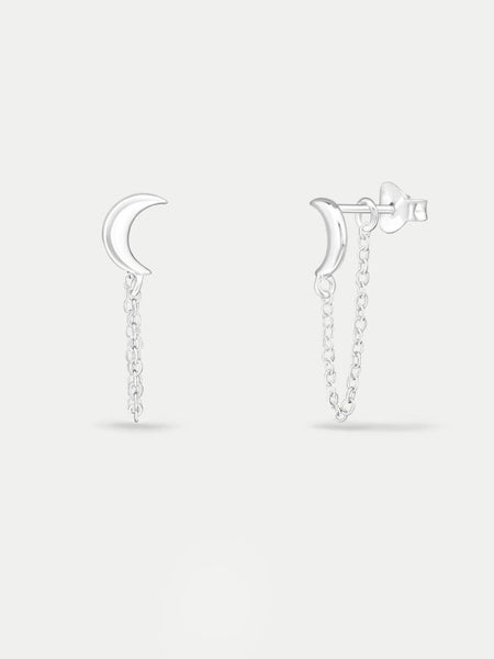 Sterling Silver Moon Drop Chain Stud Earrings Carousel 2