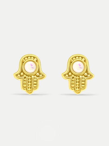 Sterling Silver Gold Plated Opal Hamsa Stud Earrings Carousel 1