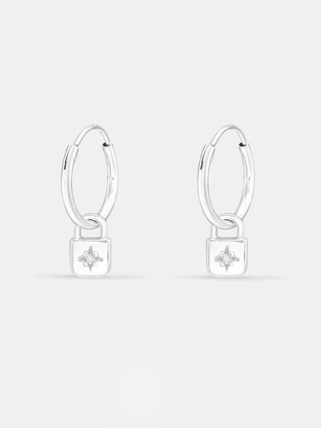 Sterling Silver Padlock Star Hoop Drop Earrings Carousel 1