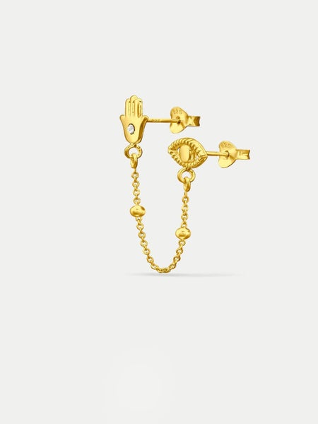 Sterling Silver Gold Plated Hamsa and Eye Drop Stud Earring Carousel 1