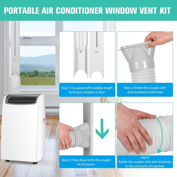 Portable AC Window Vent Kit 1.5m 5.9inch Exhaust Hose 150mm flat nozzle 1.3m of Carousel 2