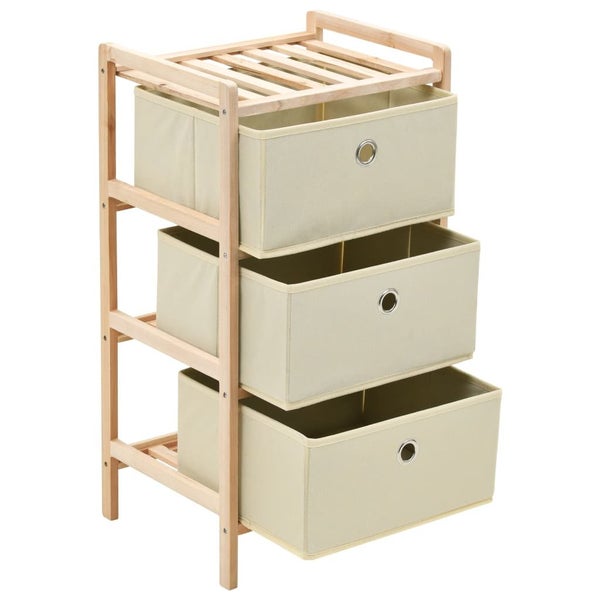 Storage Racks With 3 Fabric Baskets 2 Pcs Beige Cedar Wood Storage Bins & Basket Carousel 1