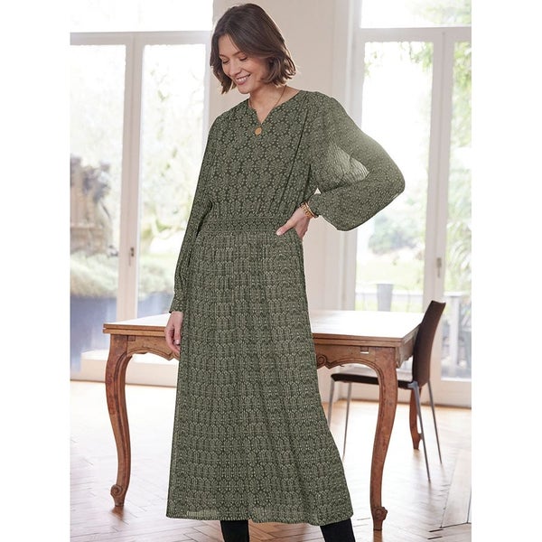 Pleated Dress - Size 12 - Olive Print Carousel 1