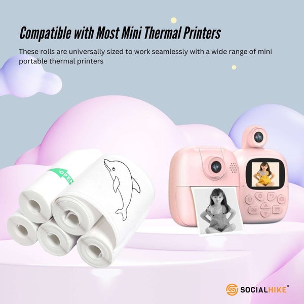 Social Hike 5 Pack Thermal Paper Camera Rolls Sticker - Instant Print Refill Carousel 2