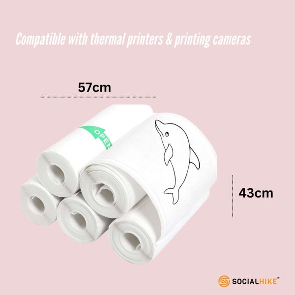 Social Hike 5 Pack Thermal Paper Camera Rolls Sticker - Instant Print Refill Carousel 5
