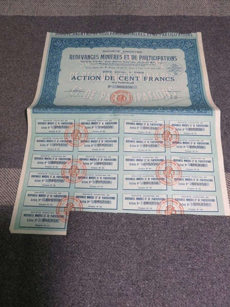 Old Vintage Mining Right Share Certificate French 1907 Societe Anonyme De Carousel 1
