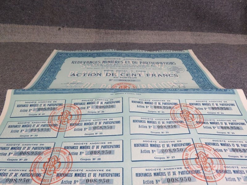 Old Vintage Mining Right Share Certificate French 1907 Societe Anonyme De Carousel 2