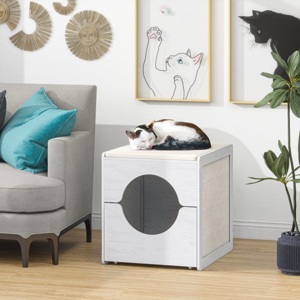 Zoomies Pull-Out Cat Litter Box Enclosure - White Carousel 2