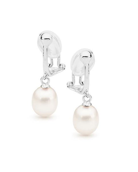 Genuine Sterling Silver and Cultured Pearl Clip On Drop Earrings Carousel 1
