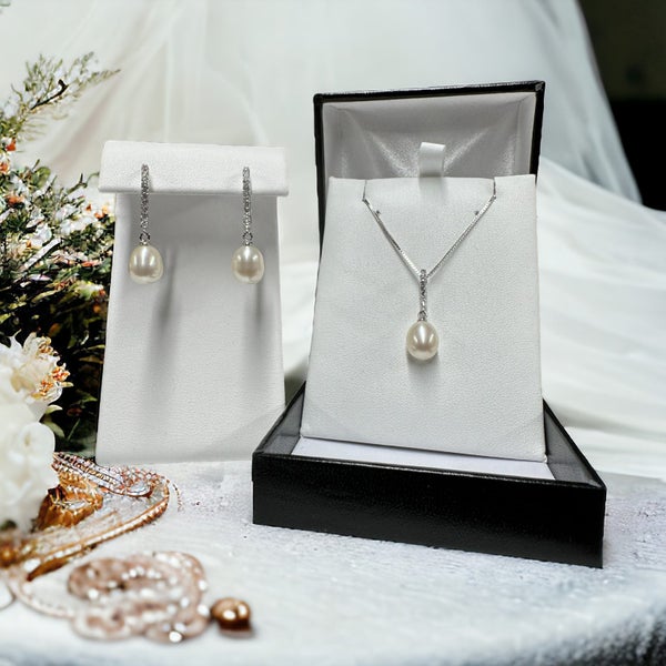 Eliza Sterling Silver Cultured Pearl and CZ Drop Pendant / Necklace Carousel 4