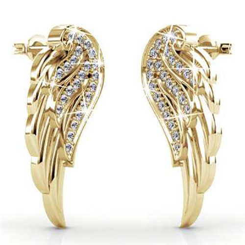 18K Gold Crystal Stud Earrings "Wings" Carousel 1