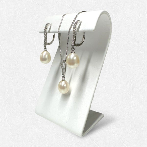 Eliza Sterling Silver Cultured Pearl and CZ Drop Pendant / Necklace Carousel 2