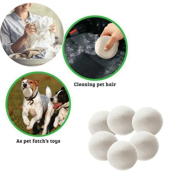 6pcs Wool Dryer Balls Reusable Natural Organic Laundry Fabric Softener Ball Carousel 13