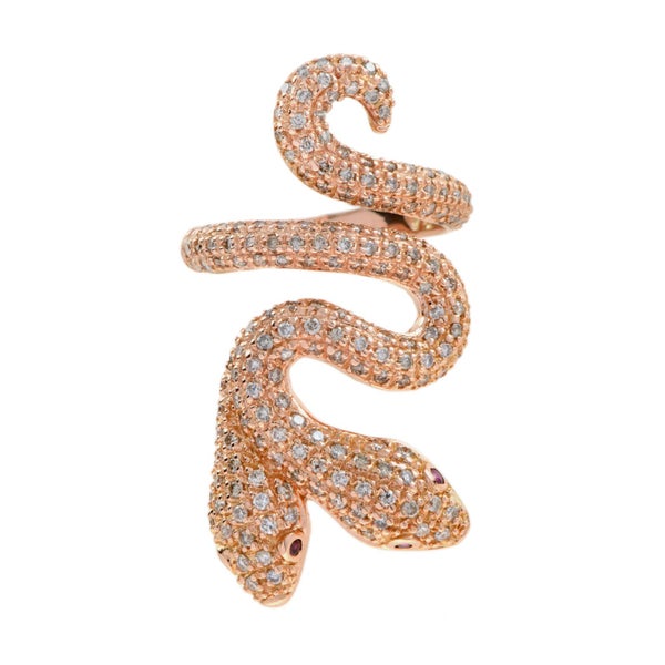 Vintage Inspired 18k Gold 2.36ctw Diamond and Ruby Dual Snake Serpent Ring Carousel 2