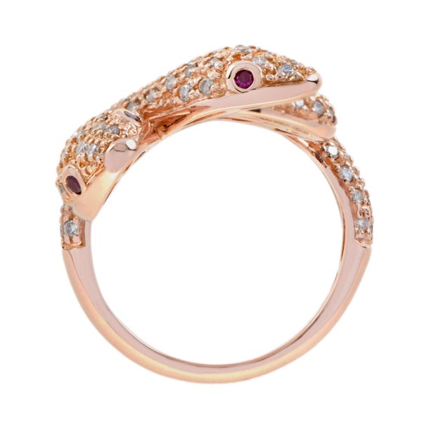 Vintage Inspired 18k Gold 2.36ctw Diamond and Ruby Dual Snake Serpent Ring Carousel 7