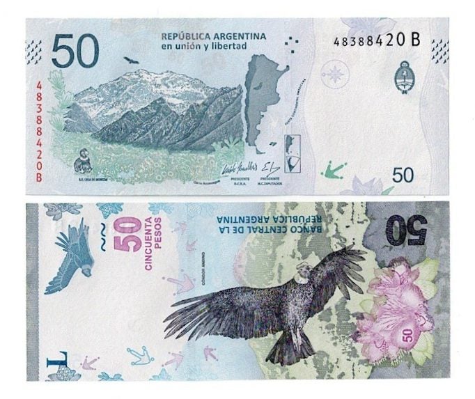 ARGENTINA 50 Pesos 2017 - 20 Andean Condor Vulture banknote UNC Carousel 1