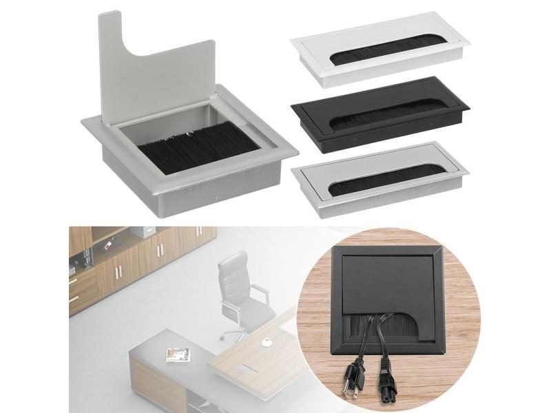 Rectangular Desk Cable Grommet Hole Holder With Black Brush Outlet Ports Carousel 2
