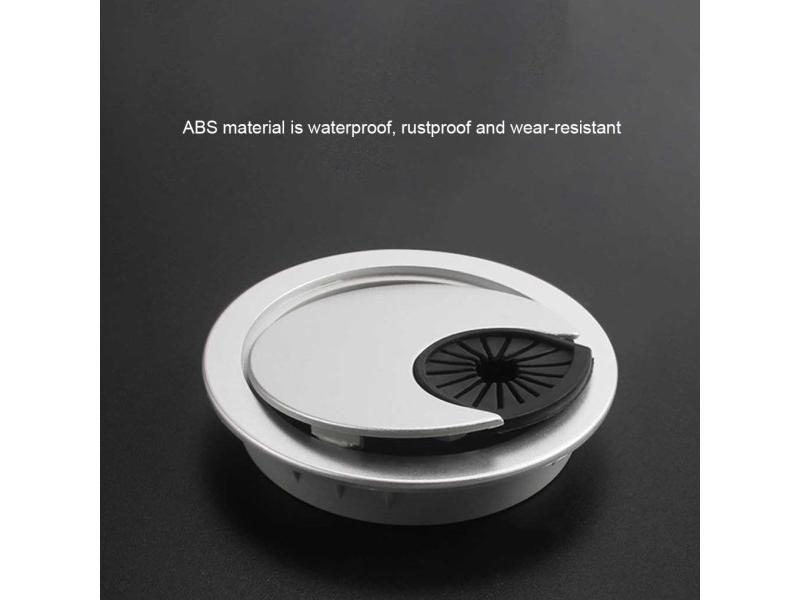 Round Desk Hole Cover 60mm Silver Waterproof Detachable Dustproof Non Slip Carousel 2