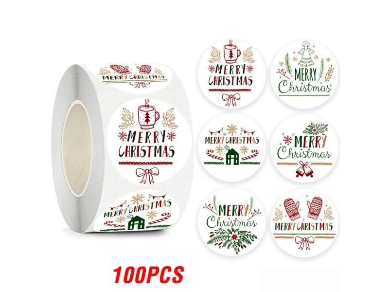 100-500pcs Merry Christmas Sticker Holiday Party New Year Decoration Gift Box Carousel 1