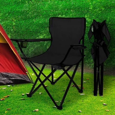 2Pcs Camping Chairs Folding Arm Black Carousel 1