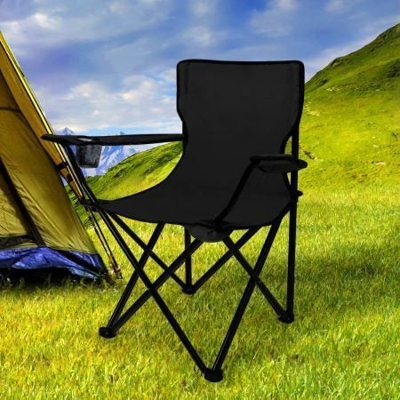 2Pcs Camping Chairs Folding Arm Black Carousel 8
