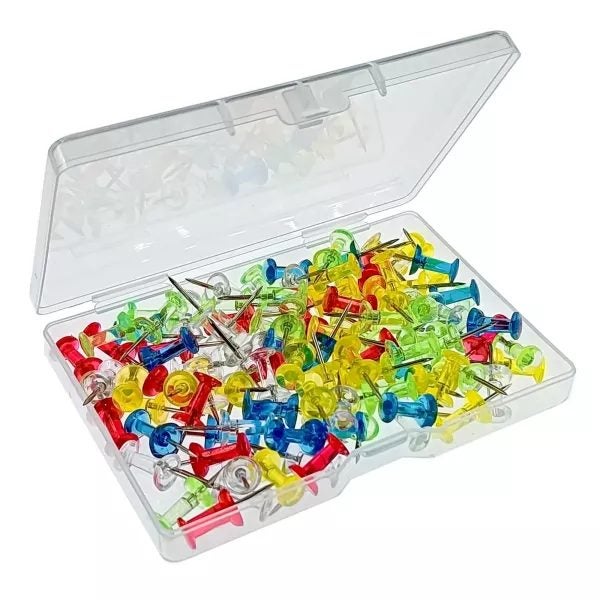 100pcs Coloured Push Pins Drawing Pins With Storage Box Thumb Tacks Map Pins Carousel 1