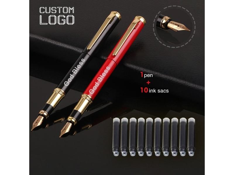 1 Pen 10 Ink Sacs Free Custom Logo Metal Luxury Pen Student Calligraphy Book Carousel 2